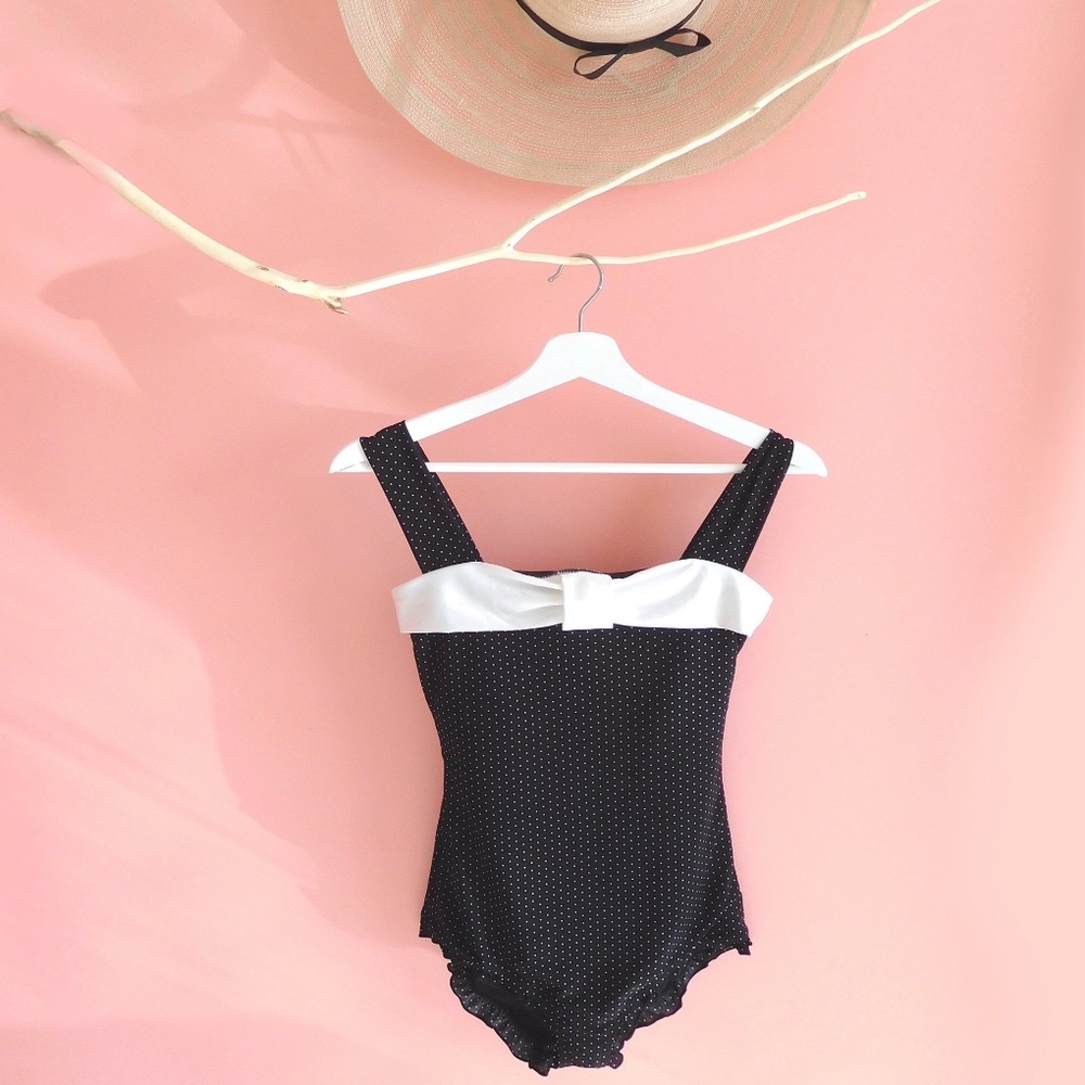 Vintage Polkadot Swimsuit with Bow Details